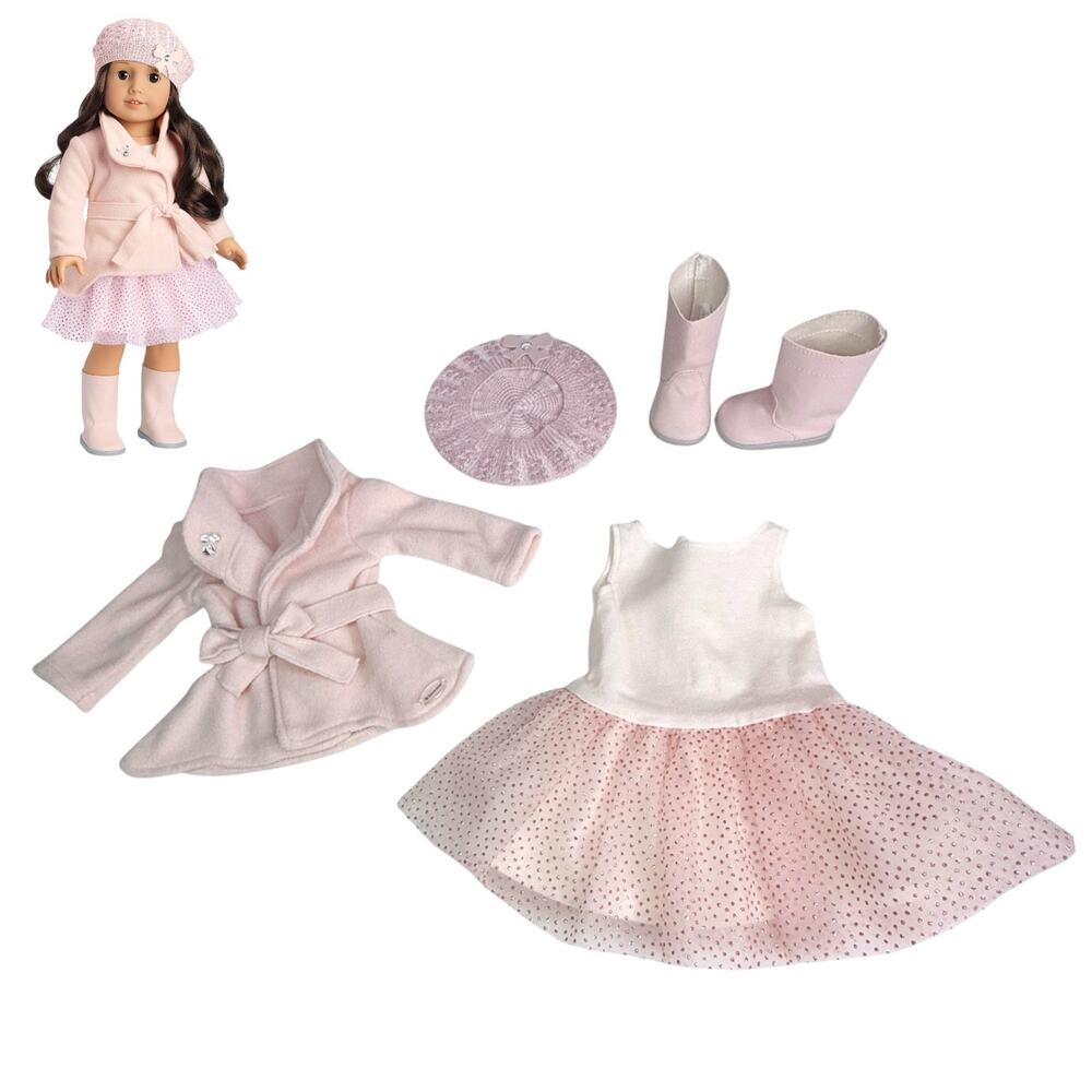 American Girl Doll Winter Sparkles Outfit Pink Tutu Dress Coat Shoes Beanie Hat